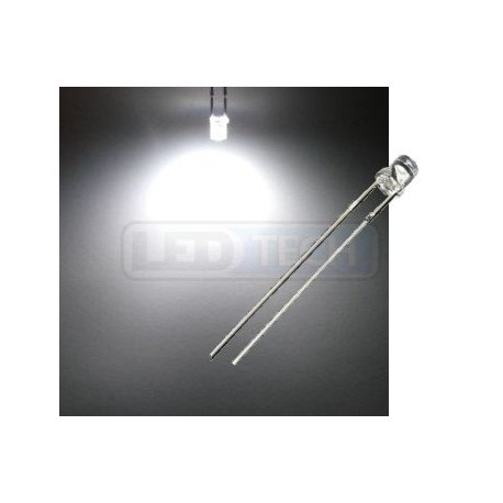 LED dioda 3mm studená bílá ploché čelo 100°