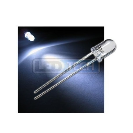 LED dioda 5mm studená bílá round 30°